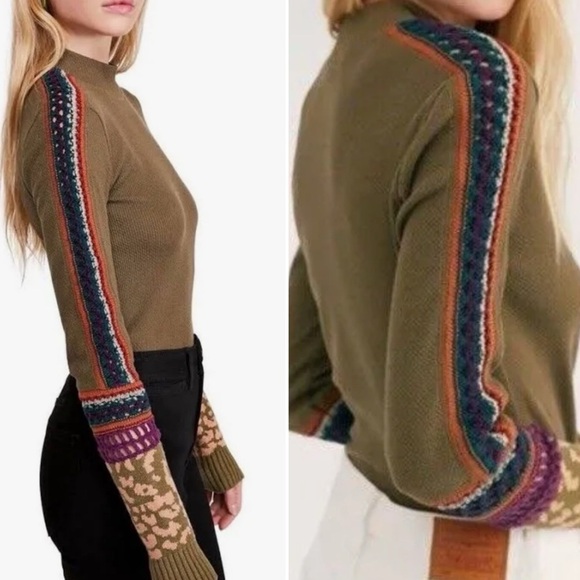 FREE PEOPLE l Switch It Up Cuff Thermal Knit Long Sleeve Top Size XS - Picture 11 of 11